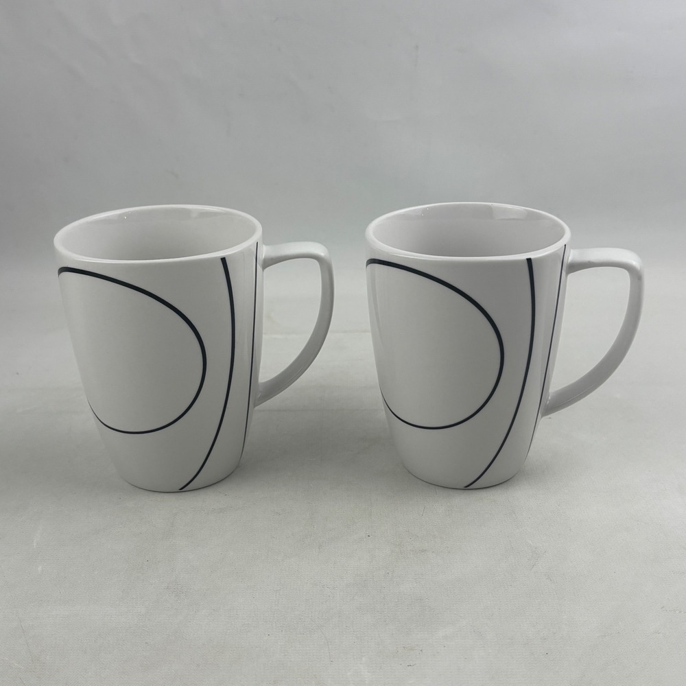 Corelle Coordinates Simple Lines Mug Set of 2 Black White 12oz Porcelain